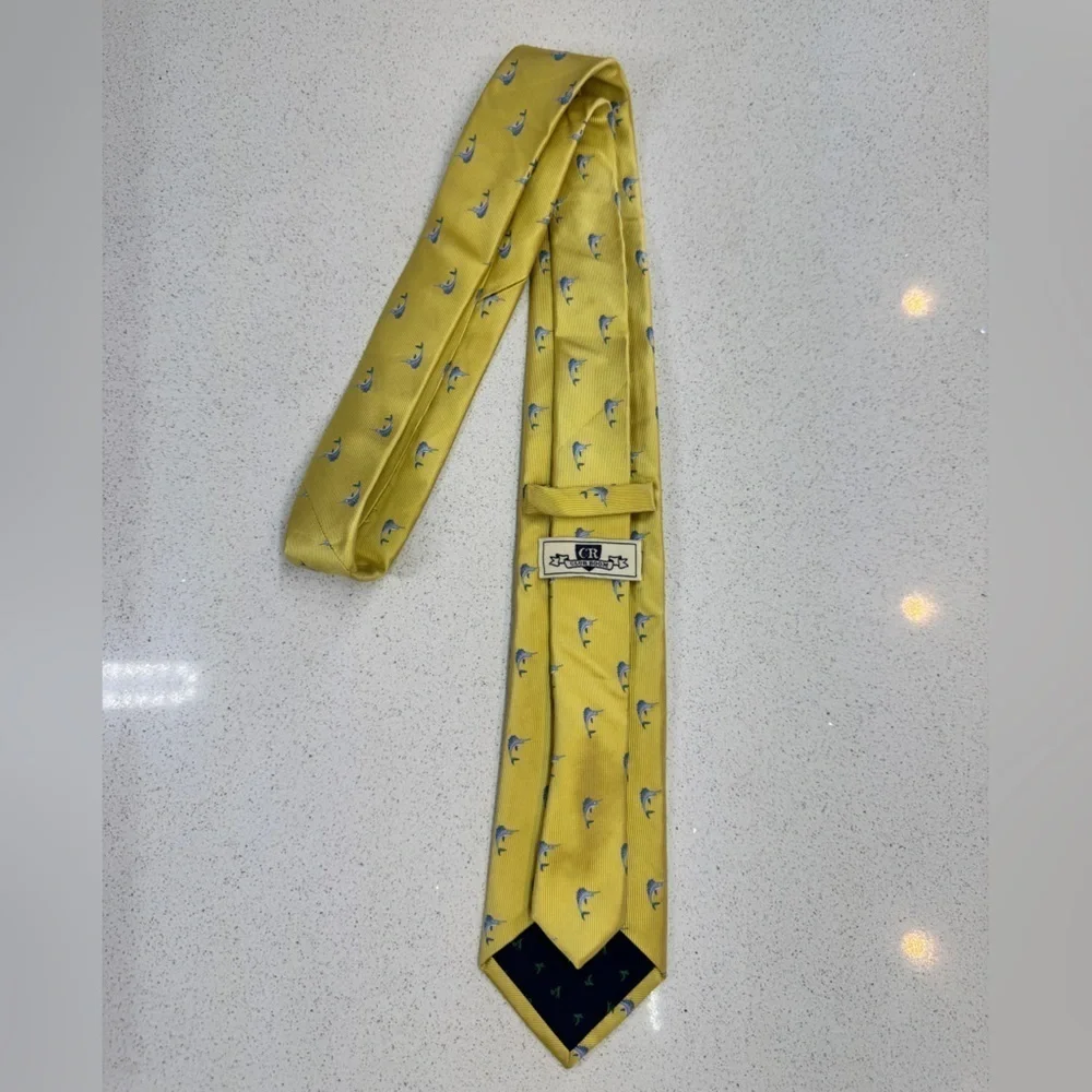 club room yellow blue marlin silk tie